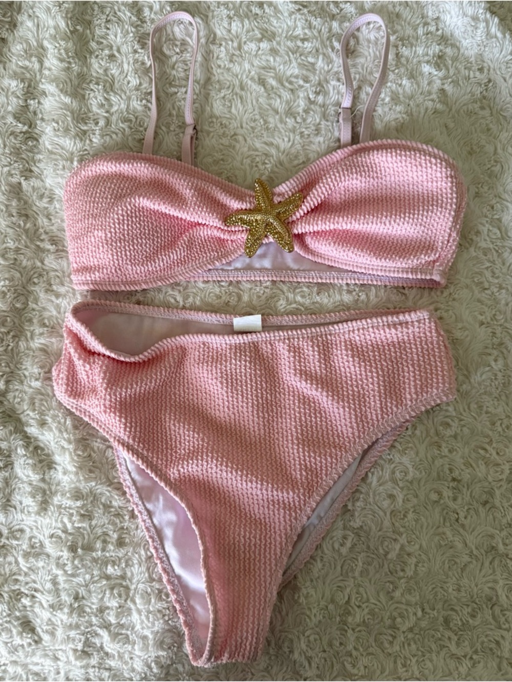 SHEIN Pink Textured Starfish Bikini Set